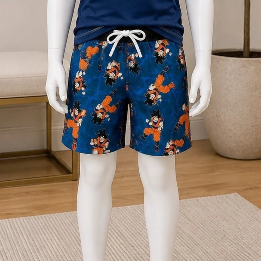 Dragon Ball Z Boys Swim Trunks Goku Graphic Blue Board Shorts Size 6/7